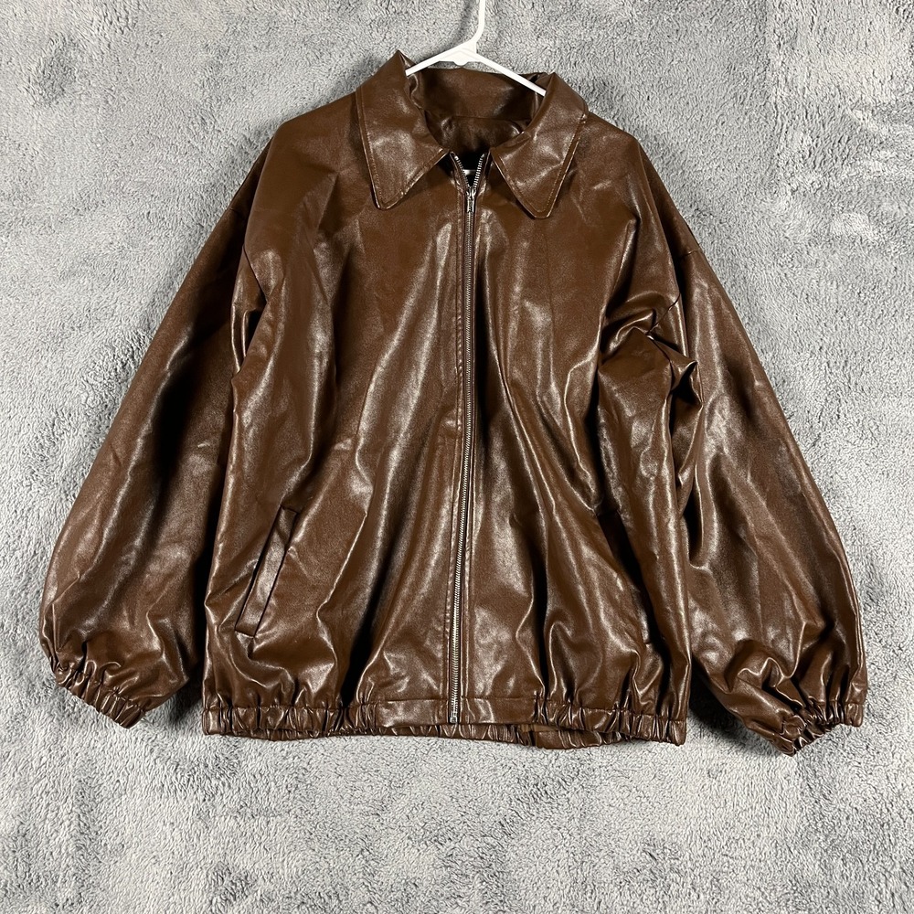 Dazy Less Faux Leather Western Bomber Jacket Womens XXL Brown Lined Full Zip